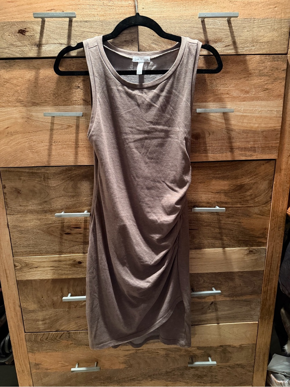 Leith Sleeveless Taupe Ruched Tank Dress